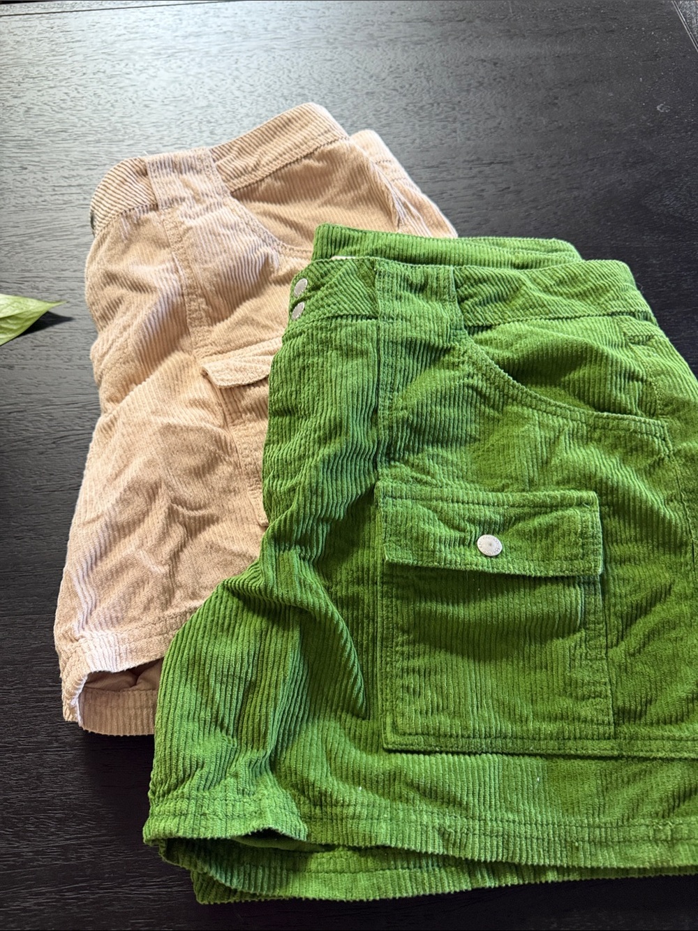 BDG Corduroy Cargo Shorts in Green and Cream